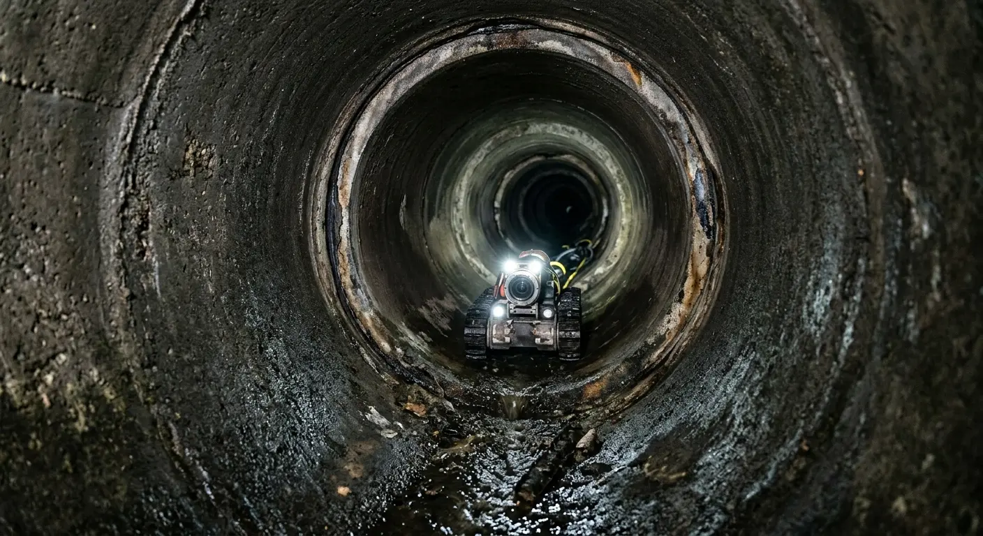 Robotic sewer camera inspecting pipe interior for Sewer Line Cleaning in Alpine